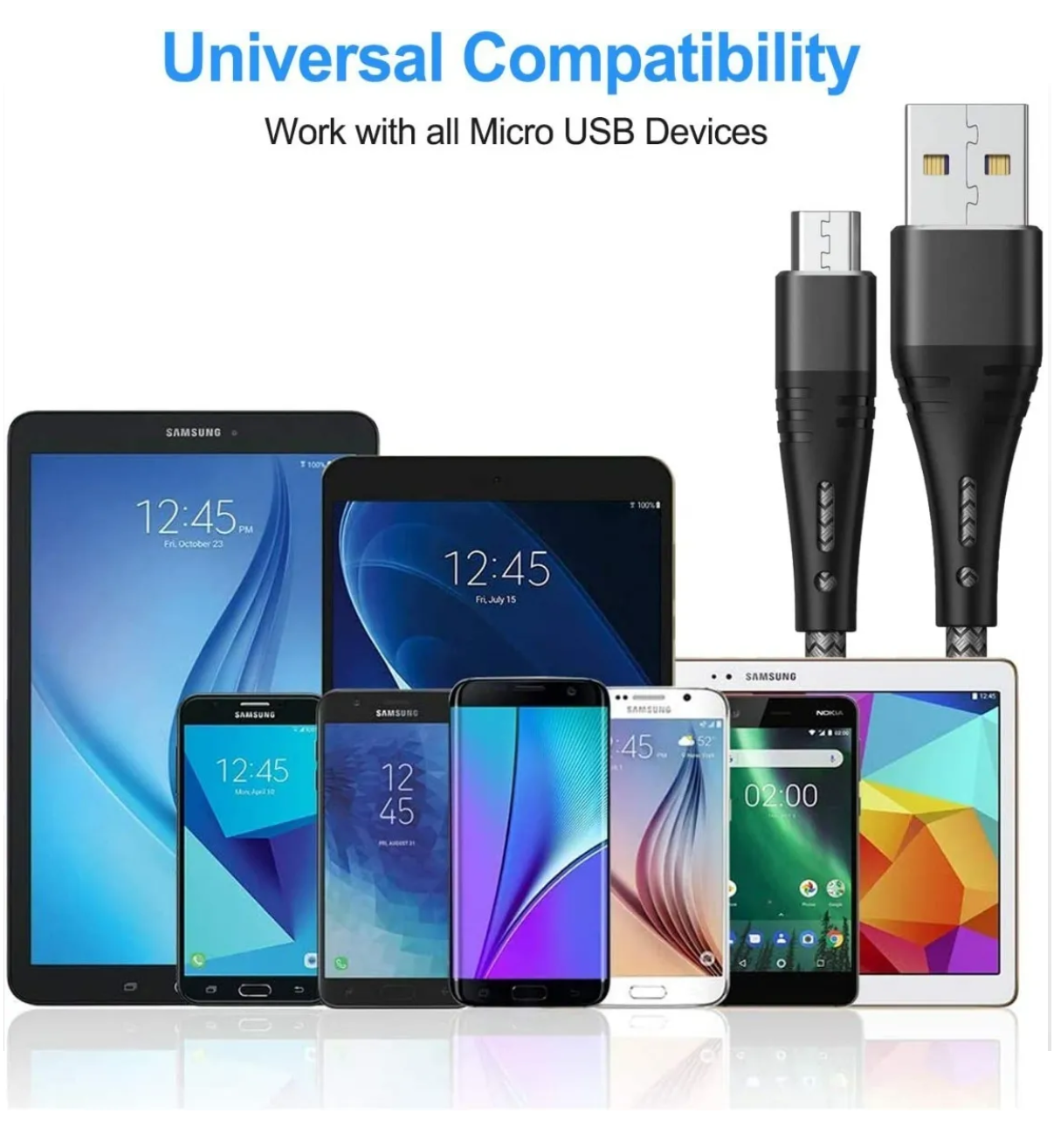 Cable V8 Micro Usb De Datos Malubero Carga Rápida 3 Metros 2pzs Negro