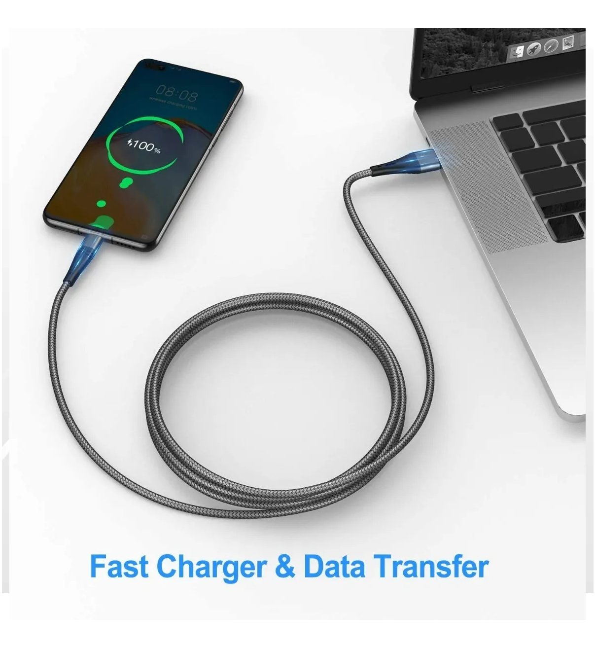 Cable V8 Micro Usb De Datos Malubero Carga Rápida 3 Metros 2pzs Negro
