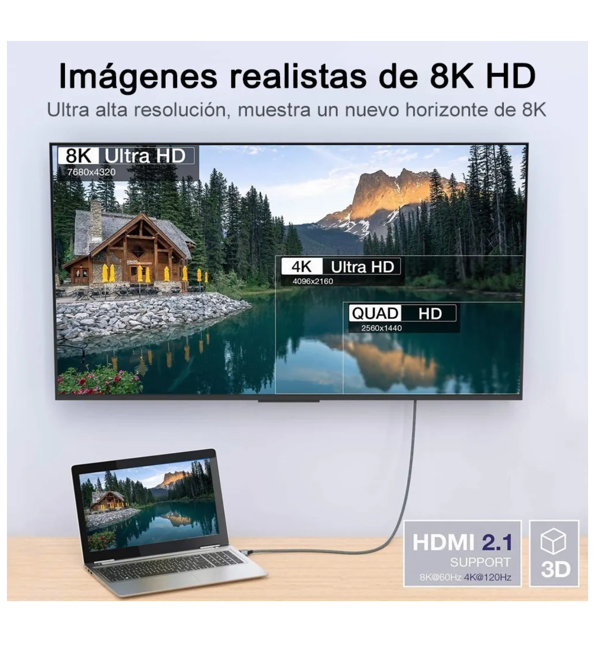 1 Metro Cable Hdmi 2.1 Vídeo 4k 120hz 8k 60hz Ps5 Ps4 Xbox Malubero Color Negro