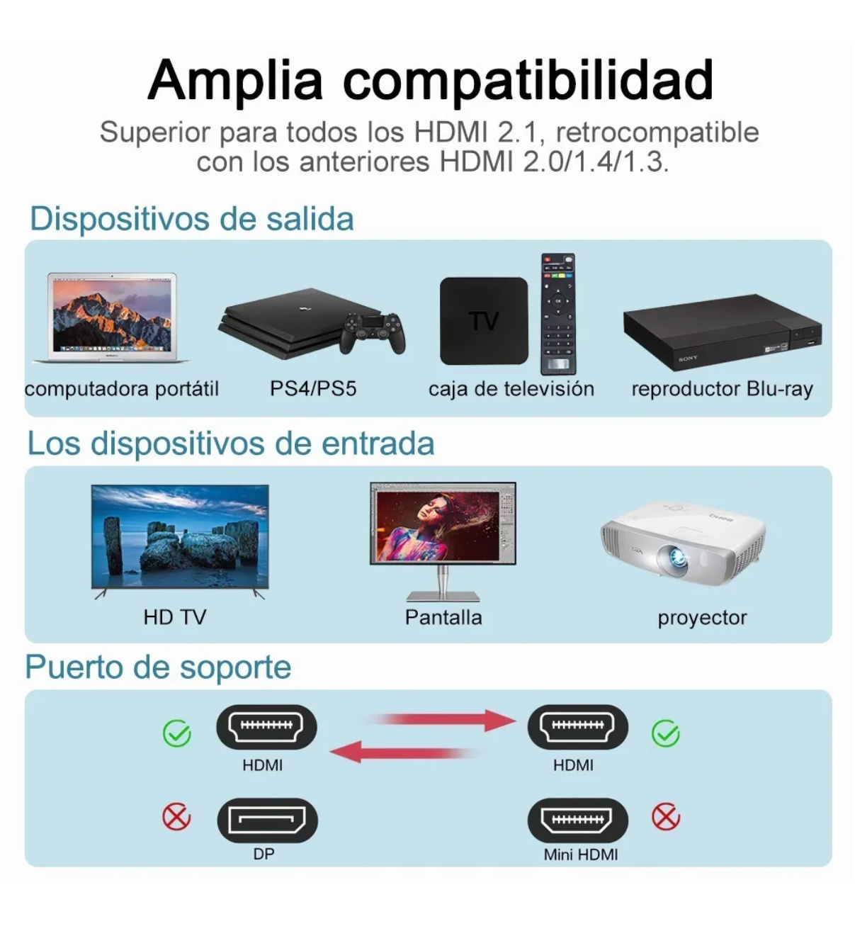 1 Metro Cable Hdmi 2.1 Vídeo 4k 120hz 8k 60hz Ps5 Ps4 Xbox Malubero Color Negro