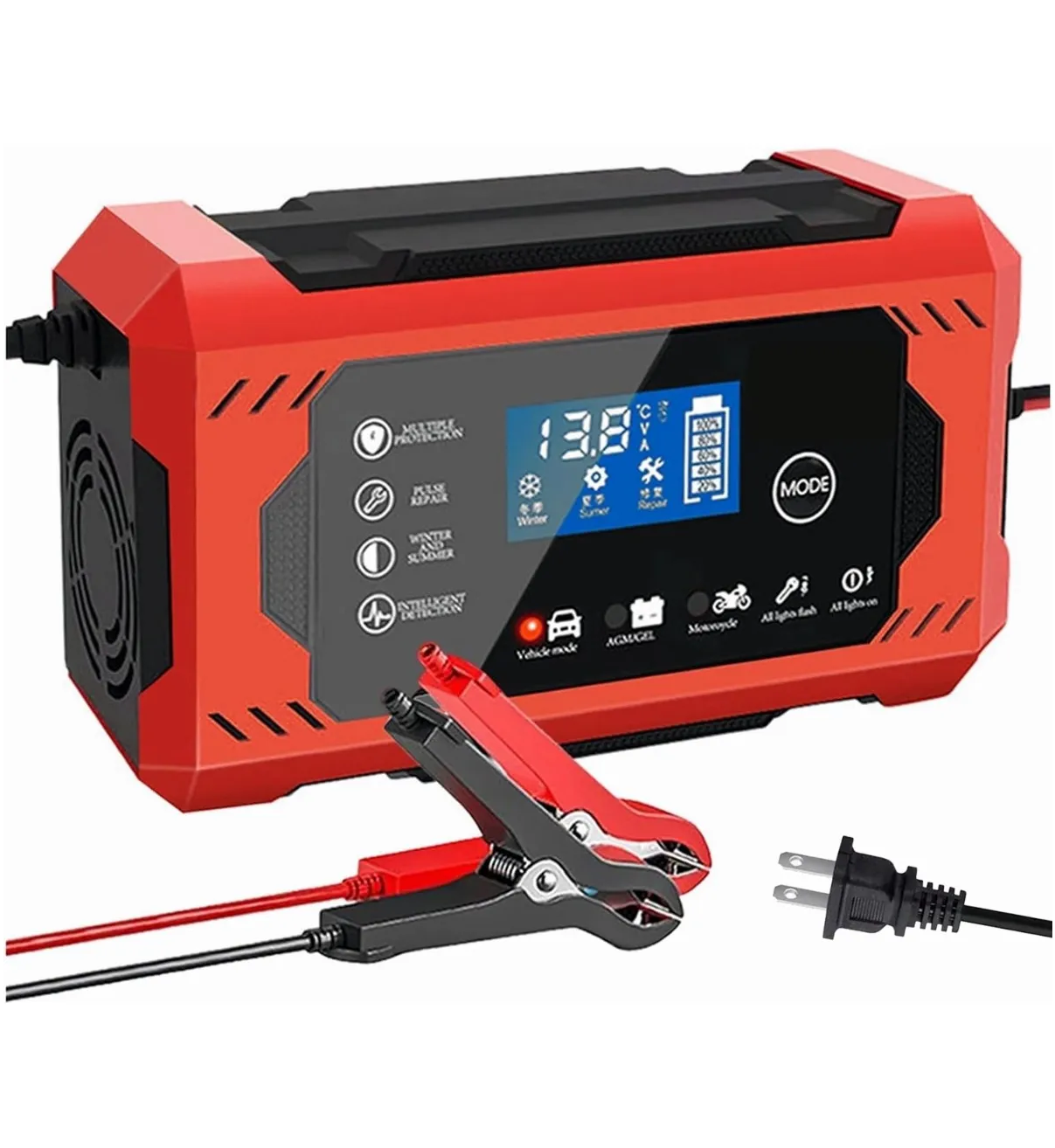 Cargador De Batería De Coche Moto Inteligente 12v 6a Malubero Color Negro