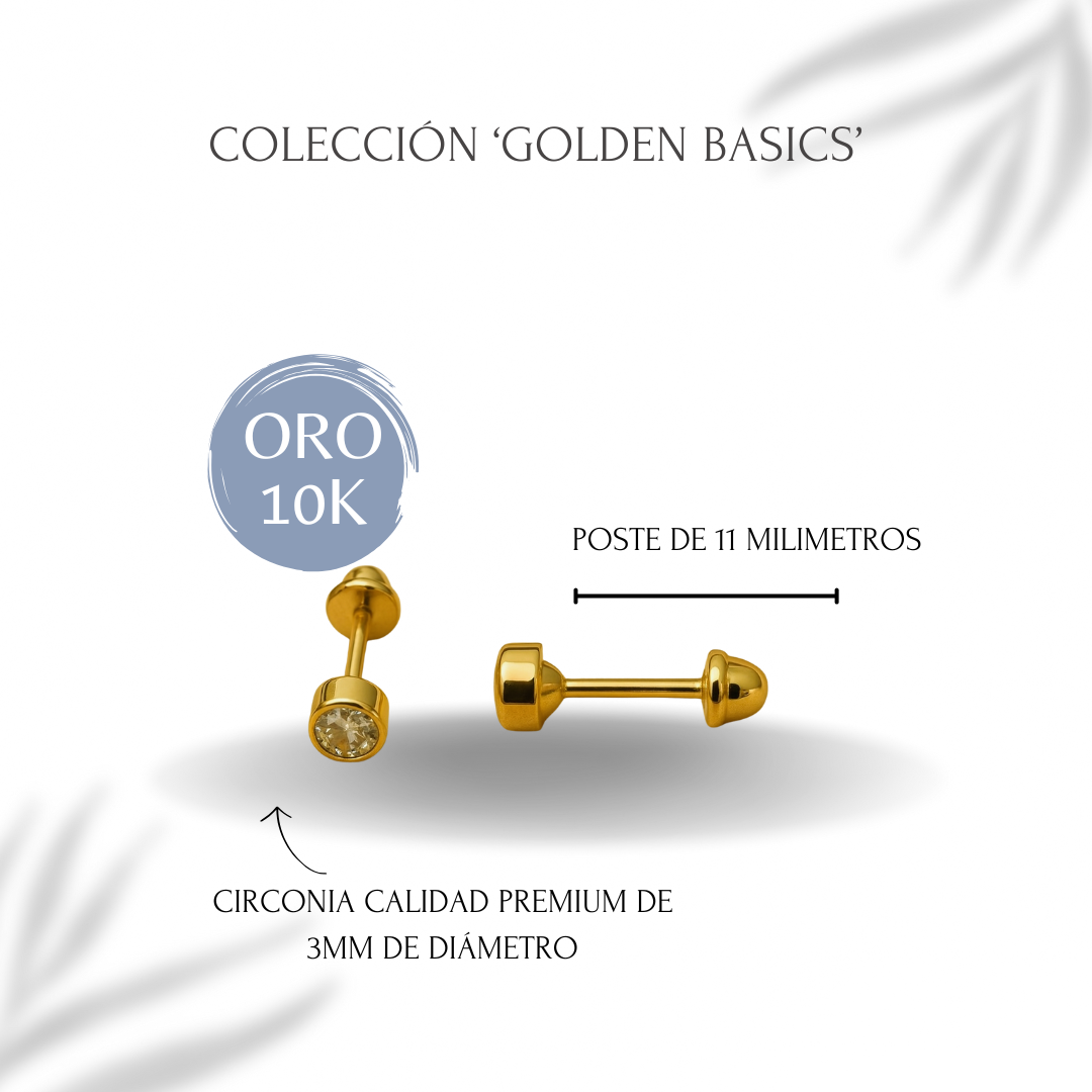 Aretes de circonia bicelada  Authshine oro amarillo de 10 kilates 4mm,mujer y niña