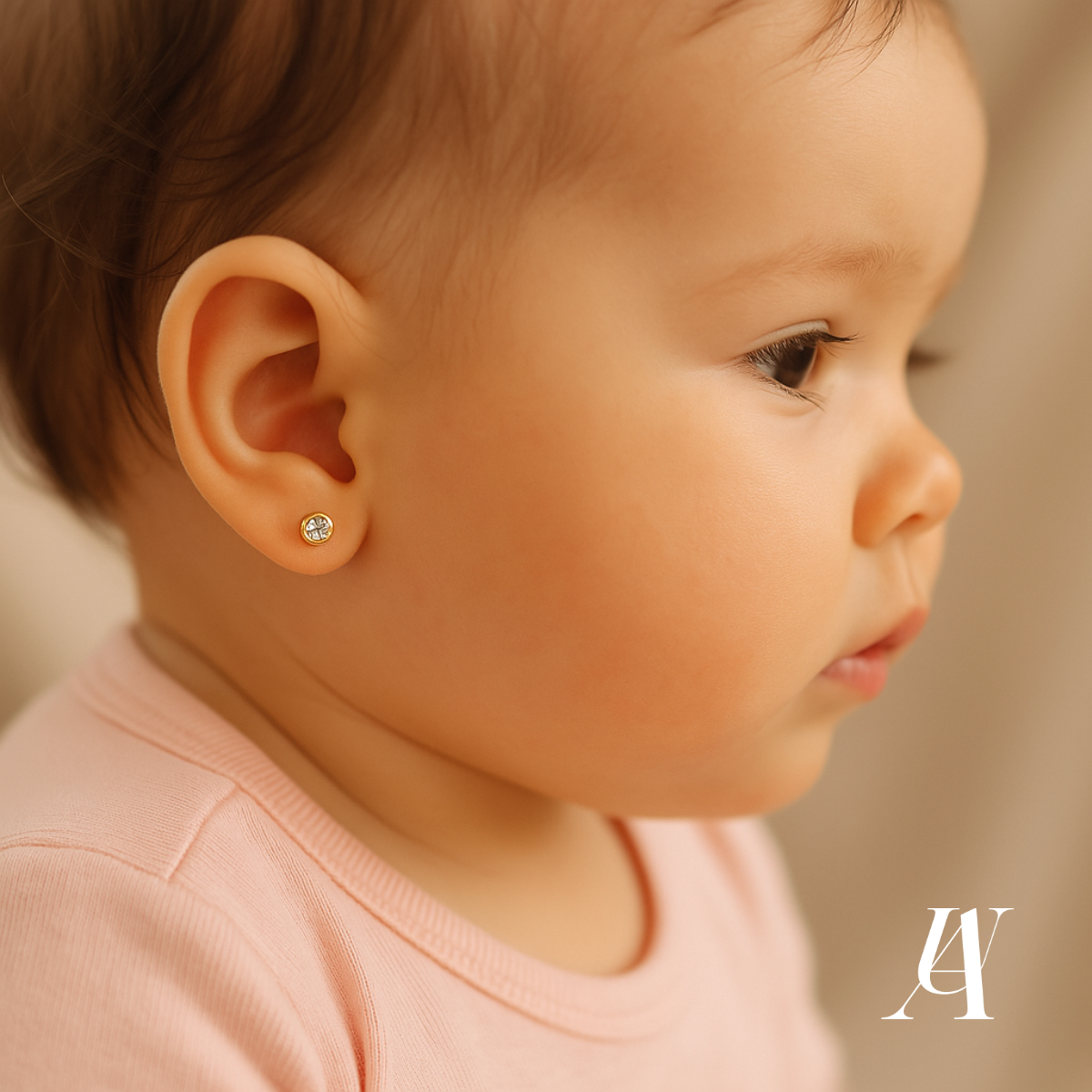 Aretes de circonia bicelada  Authshine oro amarillo de 10 kilates 4mm,mujer y niña