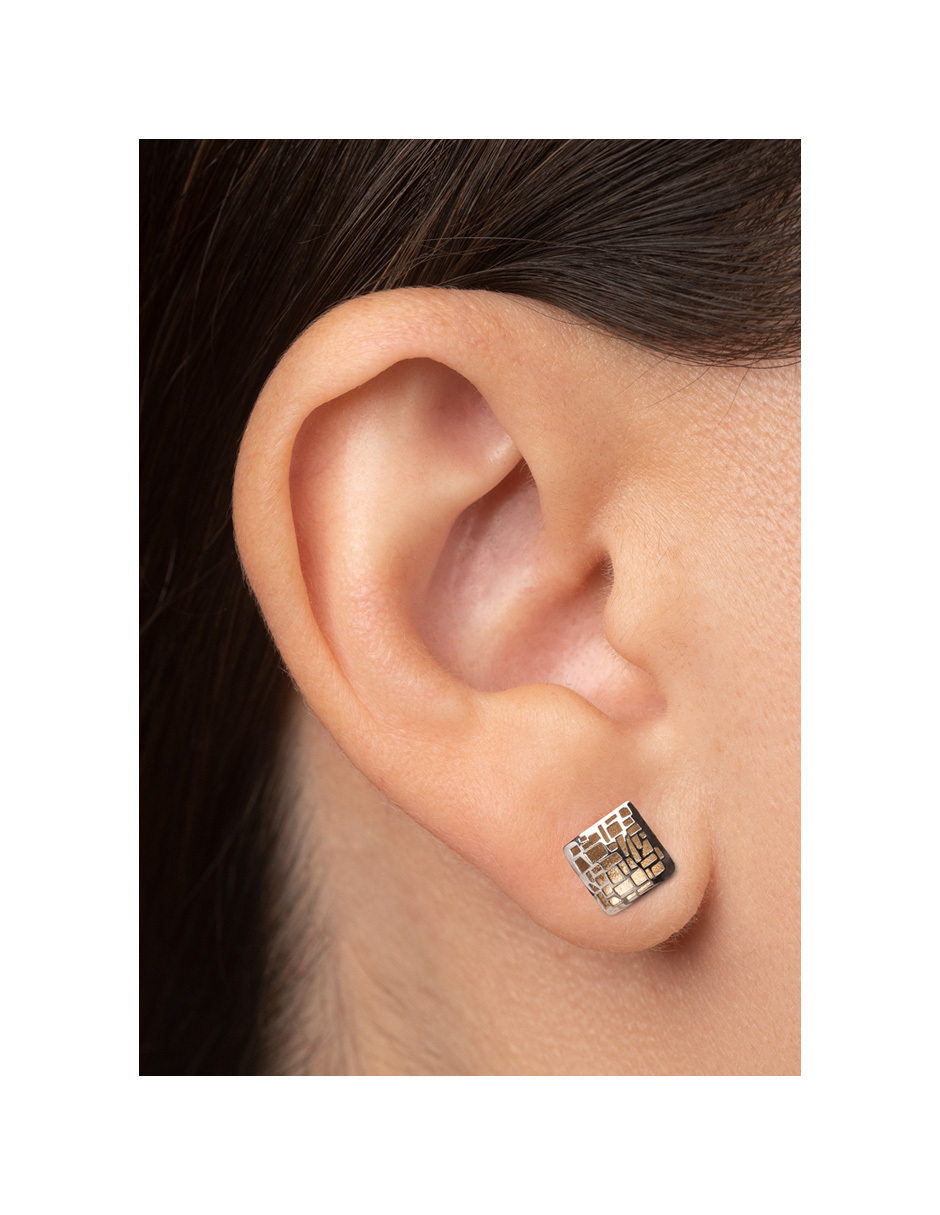 Aretes de oro 14k Mujer Broquel Cuadro minimalista con oro amarillo y oro blanco | GIALLO