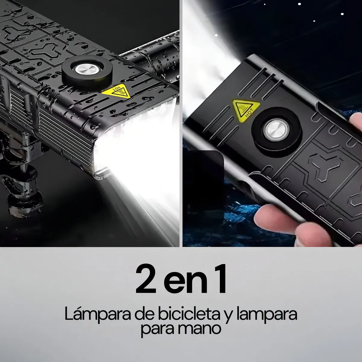 Lámpara LED para bicicleta 2 en 1 con linterna de mano impermeable recargable por USB con 4 modos de luz