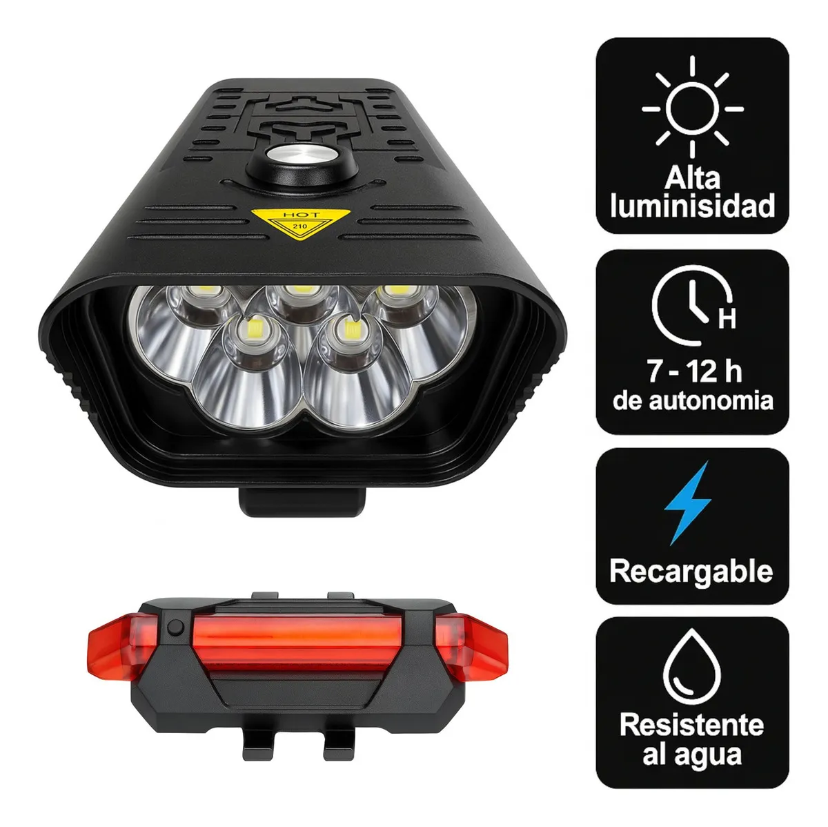 Lámpara LED para bicicleta 2 en 1 con linterna de mano impermeable recargable por USB con 4 modos de luz