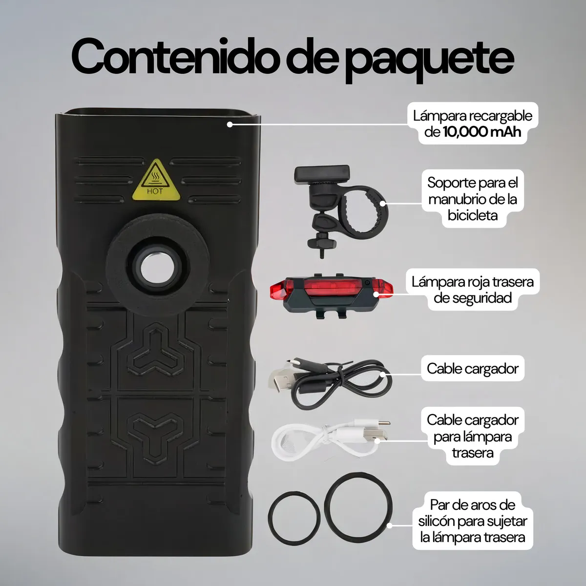 Lámpara LED para bicicleta 2 en 1 con linterna de mano impermeable recargable por USB con 4 modos de luz