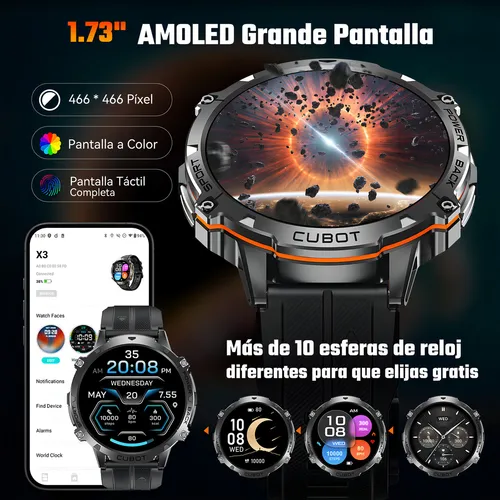 Reloj inteligente CUBOT X3 Smartwatch con Llamadas y IA ChatGPT 100 Días Batería Resistente Agua Reloj