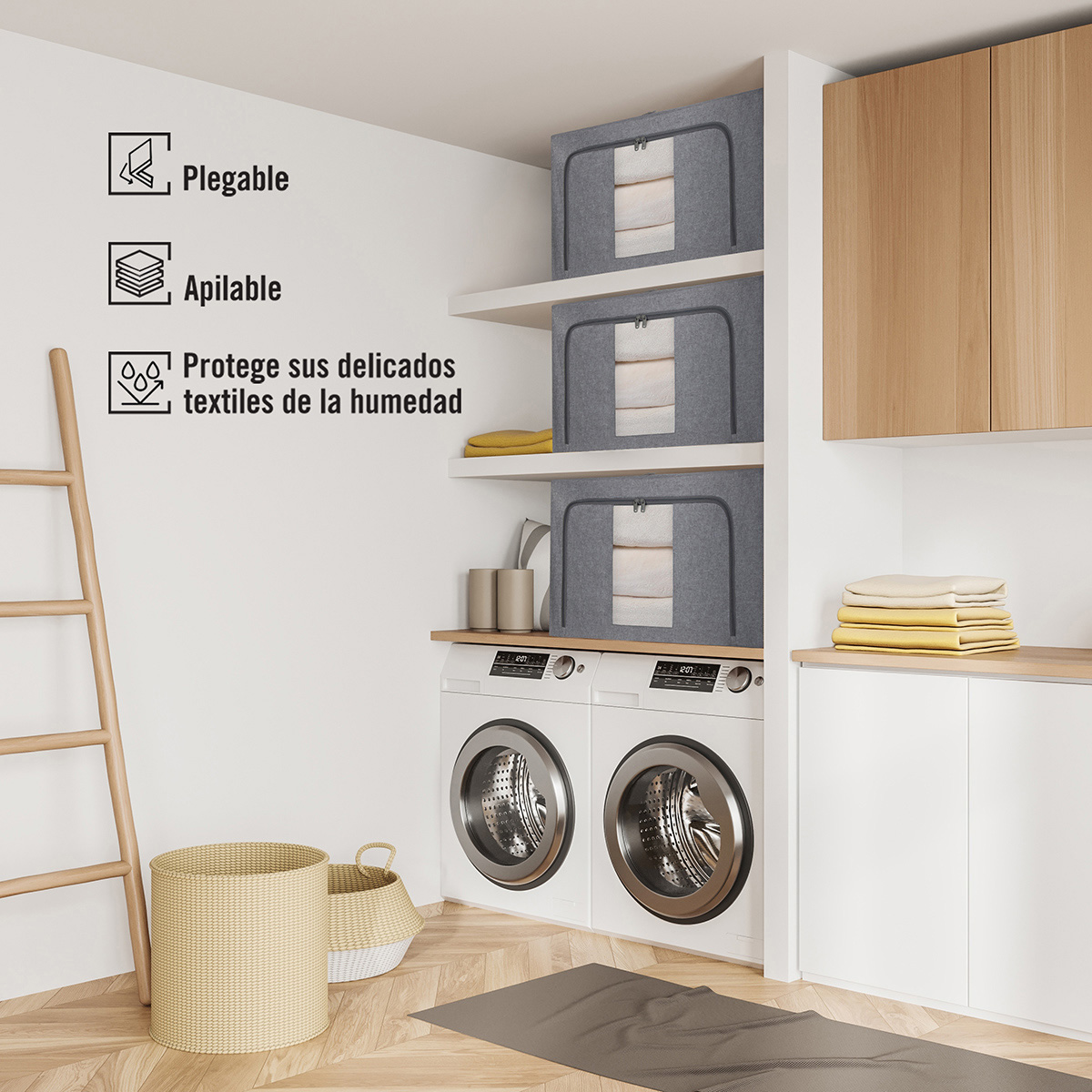 Caja Flexible de Almacenamiento Para Blancos , Set 2 piezas, Color Gris. AG BOX BLA02GN