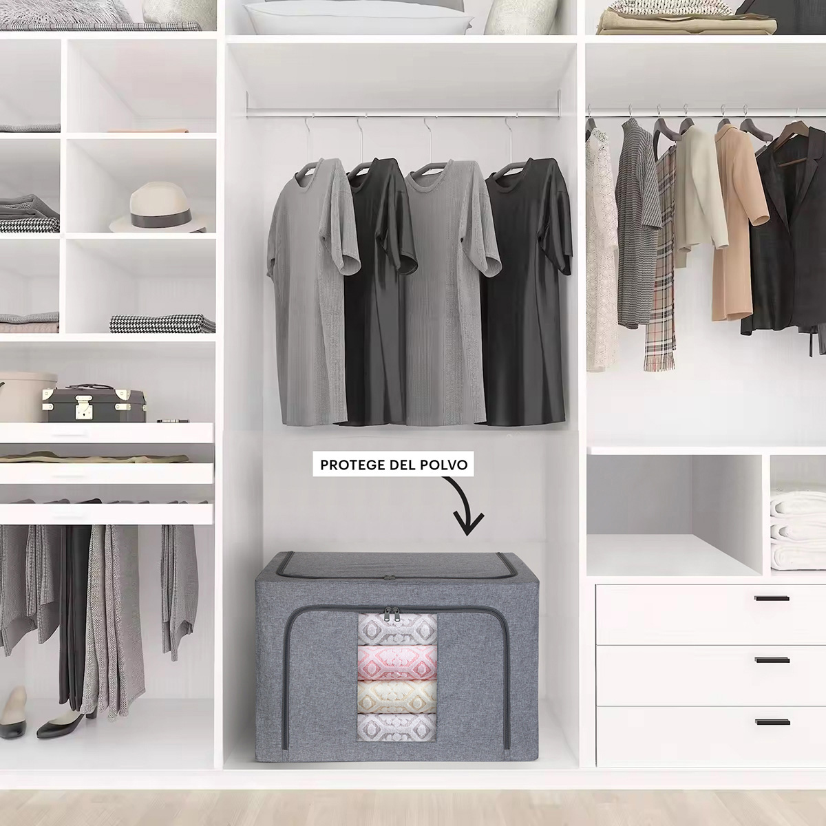 Caja Flexible de Almacenamiento Para Blancos , Set 2 piezas, Color Gris. AG BOX BLA02GN