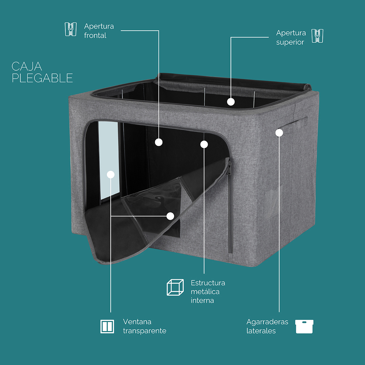 Caja Flexible de Almacenamiento Para Blancos , Set 2 piezas, Color Gris. AG BOX BLA02GN