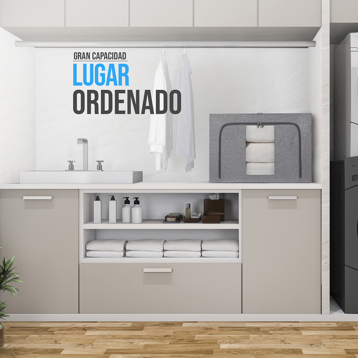 Caja Flexible de Almacenamiento Para Blancos , Set 2 piezas, Color Gris. AG BOX BLA02GN