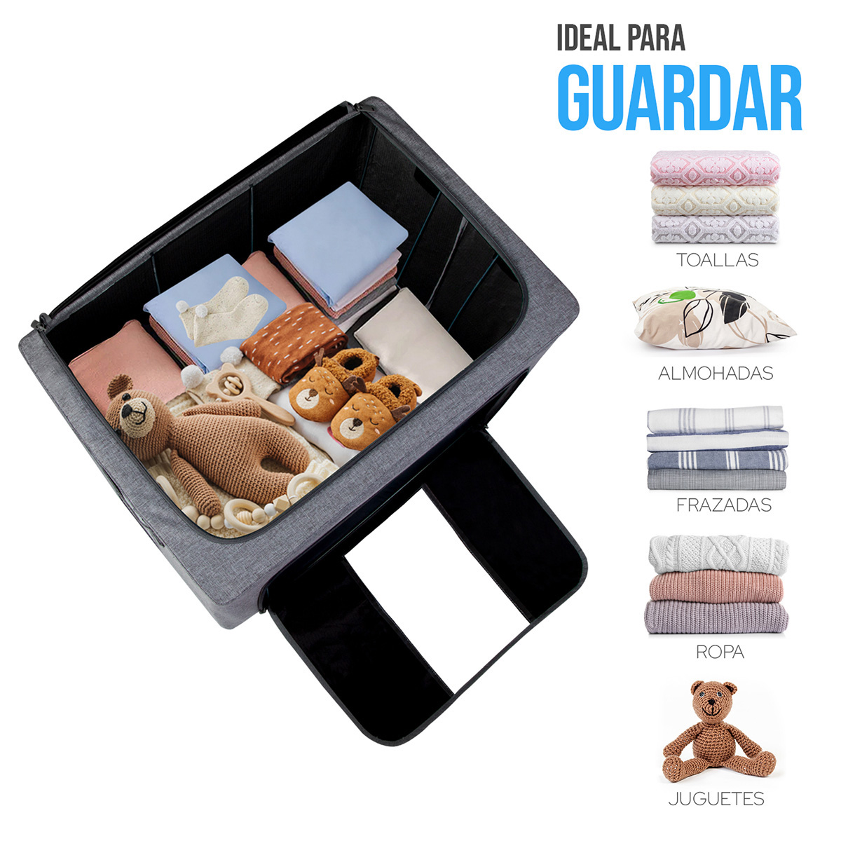 Caja Flexible de Almacenamiento Para Blancos , Set 2 piezas, Color Gris. AG BOX BLA02GN