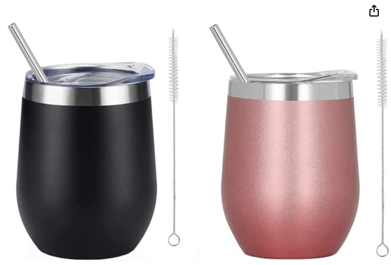 Moyac 2pzs Vaso Térmico De Acero Inoxidable Para café, Vino, Cerveza, 2 Pz Negro Y Rosa Oro