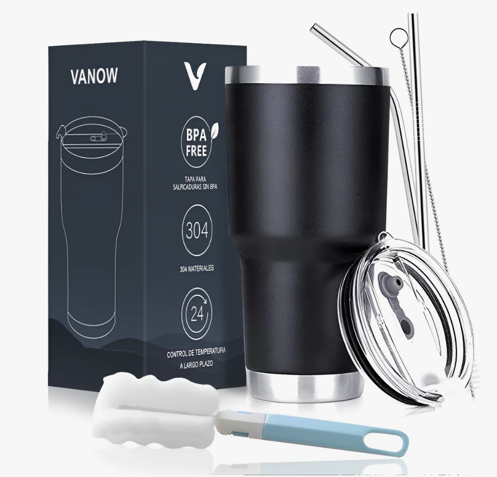 Vaso Térmico De 30oz Acero Inoxidable Con Popote Y Cepillo