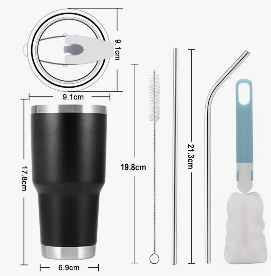 Vaso Térmico De 30oz Acero Inoxidable Con Popote Y Cepillo