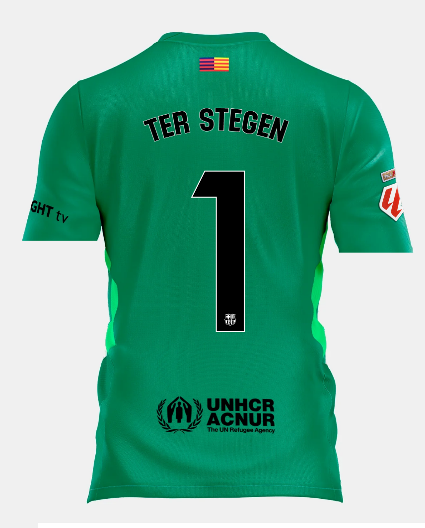 Increible! Jersey Playera Ter Stegen 1 Edicion Especial La Liga 2026 Verde Niño Youth  Talla  6-7 años