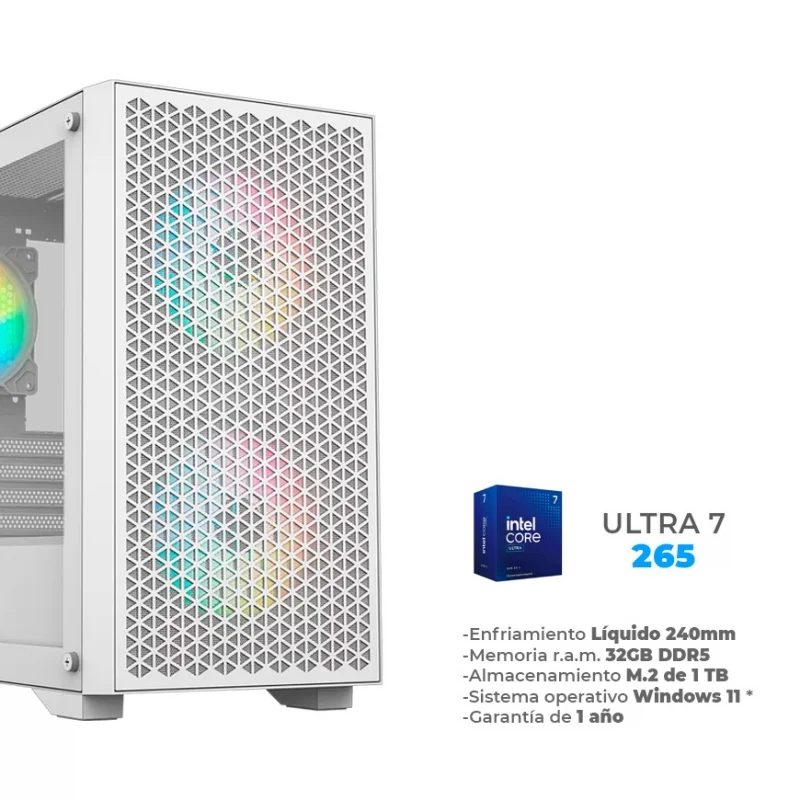 Moon - Ultra 7 265, 32GB RAM DDR5, 1TB M.2 NVME, Wifi 6E, BT, Enfriamiento Líquido de 240mm