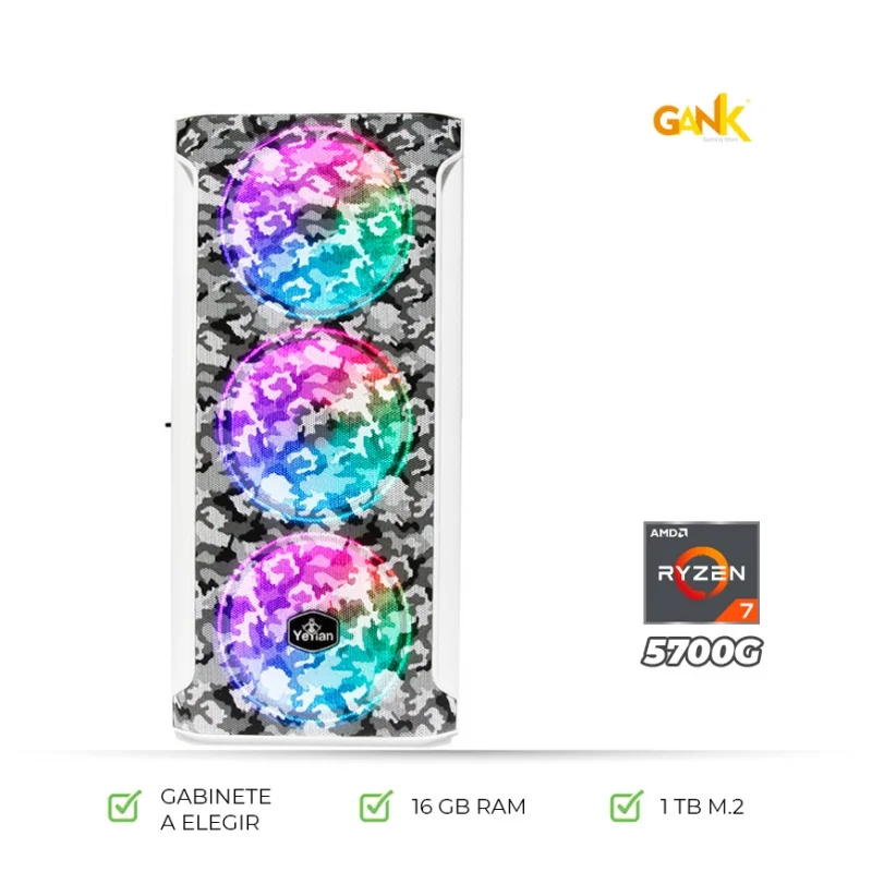 Yali V2 - AMD Ryzen 7 5700G, 16GB DDR4, 1TB M.2, Wifi, PC Gamer / Diseño