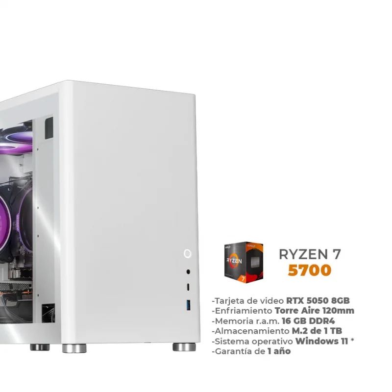 Nitro Lite - Ryzen 7 5700, RTX 5050 8GB, 16GB RAM DDR4, 1TB M.2 NVME, Disipador de Aire 120mm