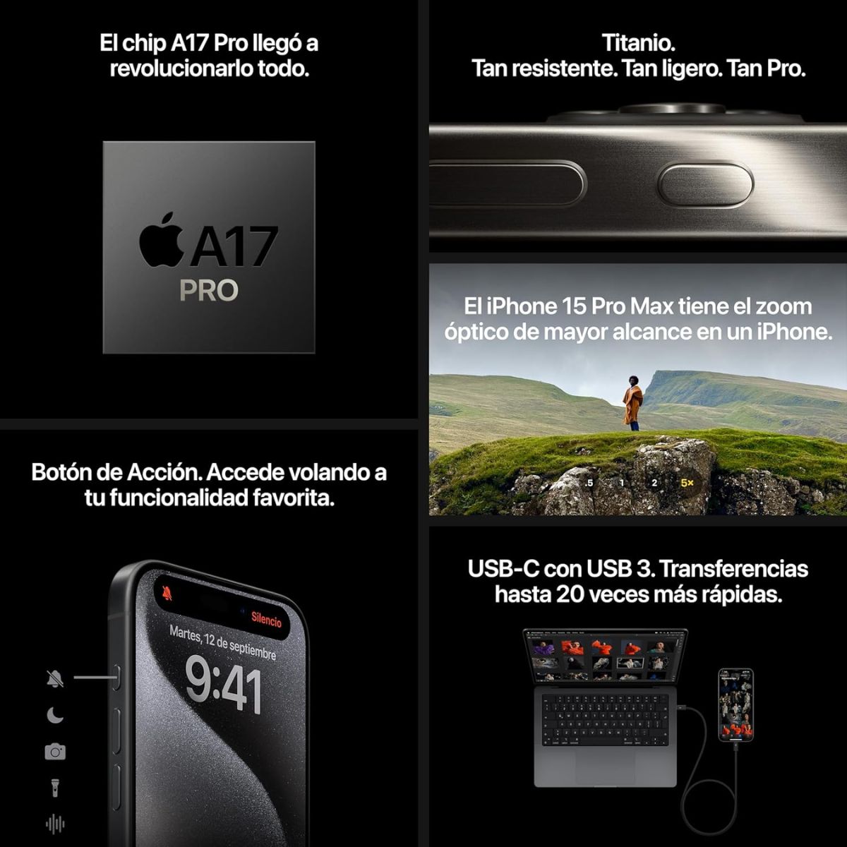 Apple iPhone 15 Pro Natural Titanium 128GB - Super Retina OLED XDR 6.1 pulgadas (Reacondicionado)