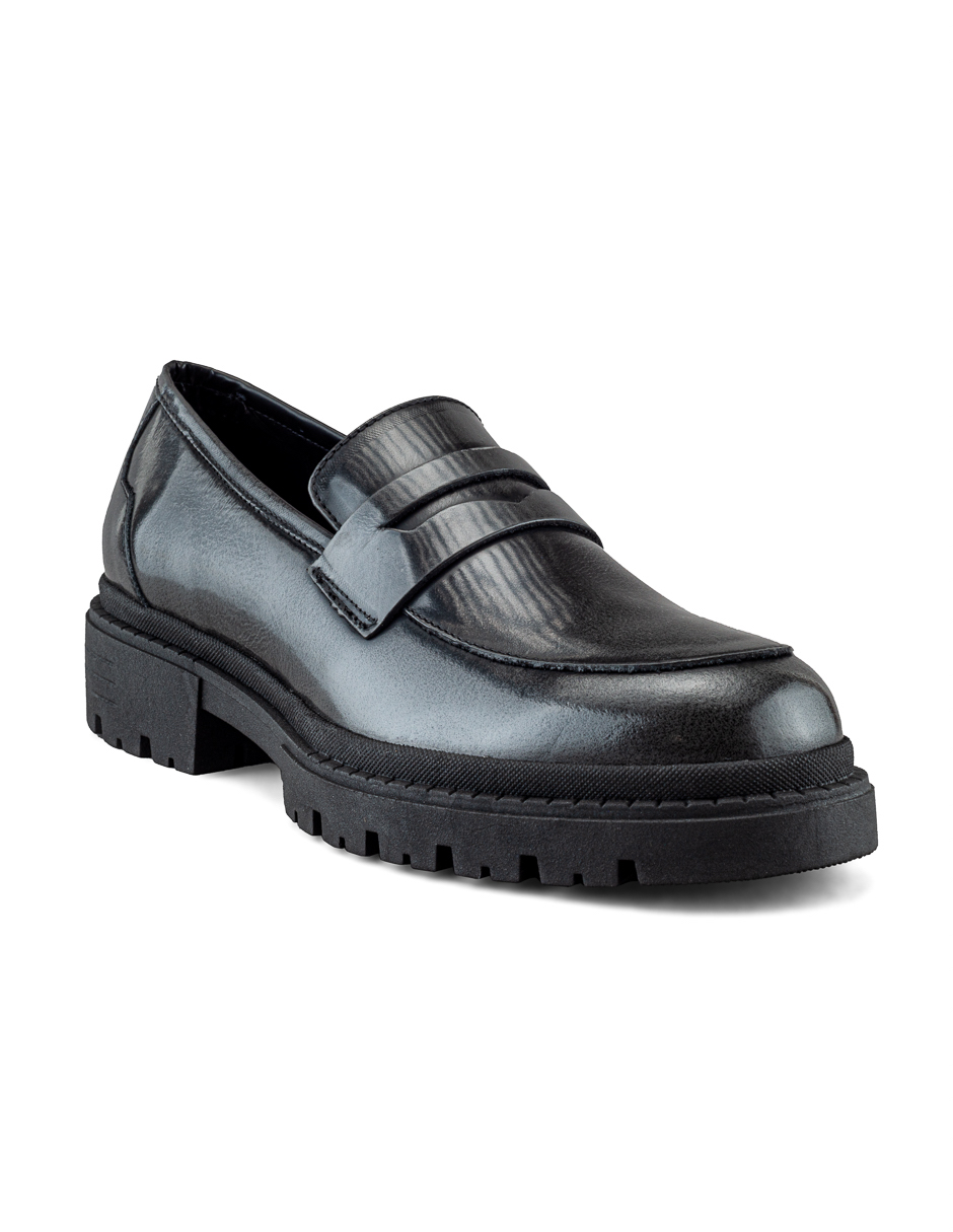 Mocasín En Piel Vacuno Gris Con Suela Chunky Para Hombre