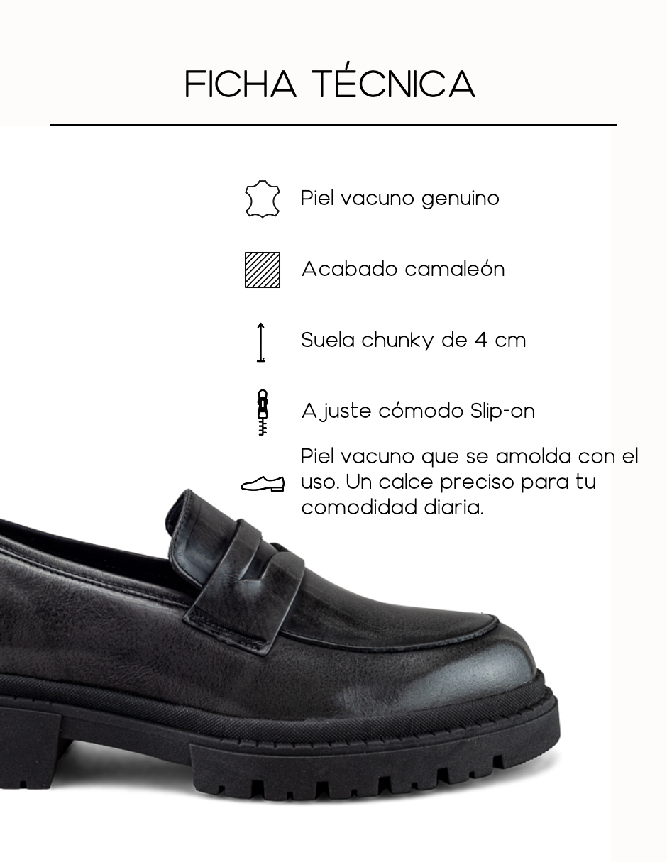 Mocasín En Piel Vacuno Gris Con Suela Chunky Para Hombre