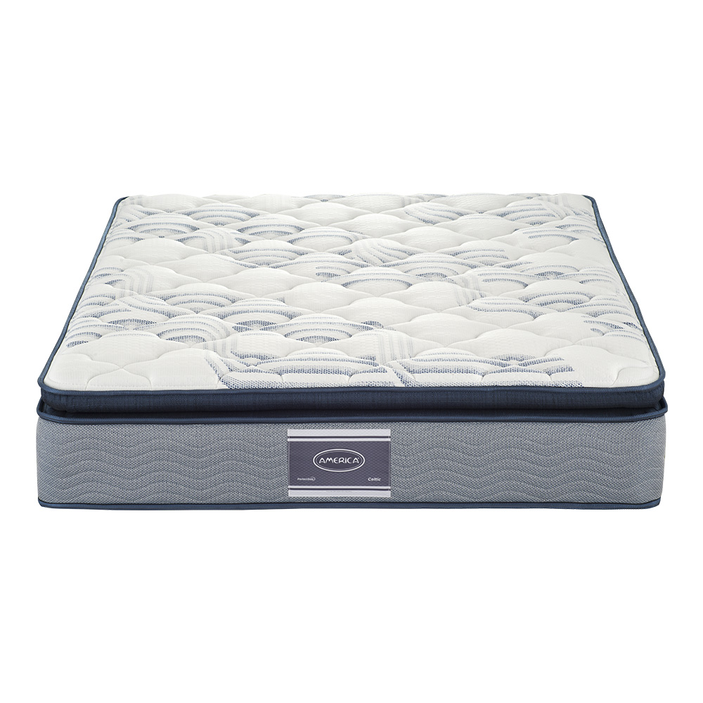 Colchón Queen Size America Celtic, Colchoneta Pillow Top, Resorte Infiniti, Confort Medio, Hipoalergénico