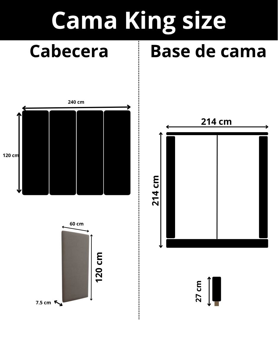 Cama King Size MODERN LUXURY HOLLAND VELVET 120 x 60. Tapiceria de Calidad Superior,  Reforzado con angulos de Acero