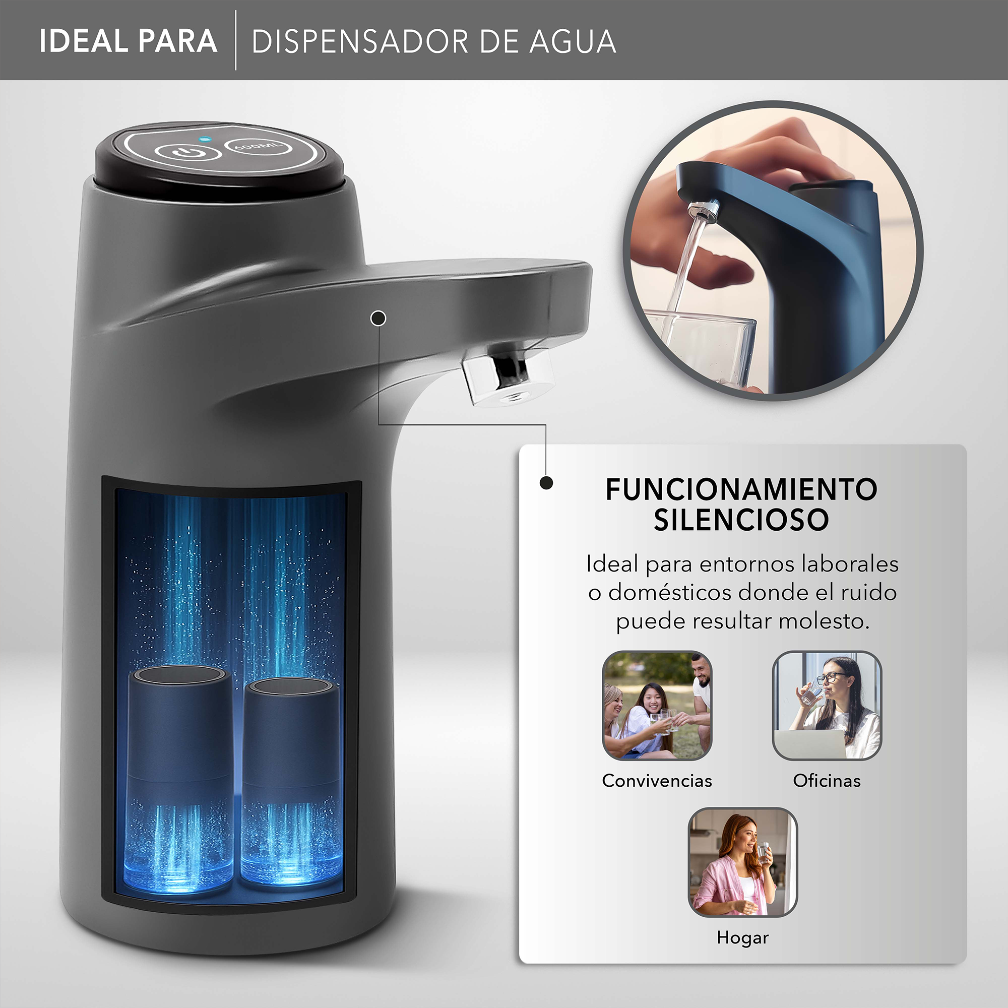 RCA Dispensador de Agua RC-WD2 Eléctrico, Compatible con Garrafón, Función de 600 ml.