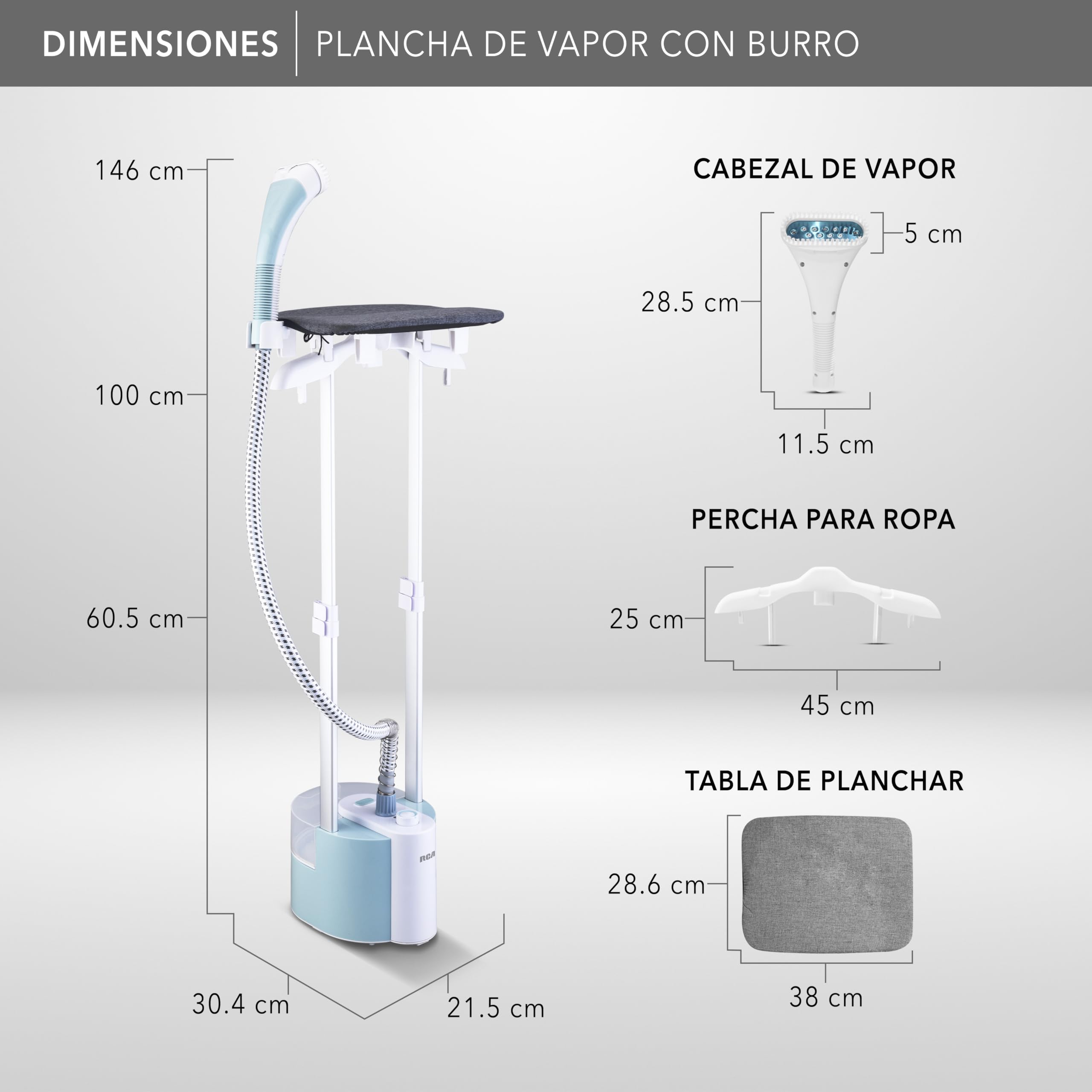 RCA Plancha de Vapor Vertical con Burro RC-932, Capacidad 1800 ml.