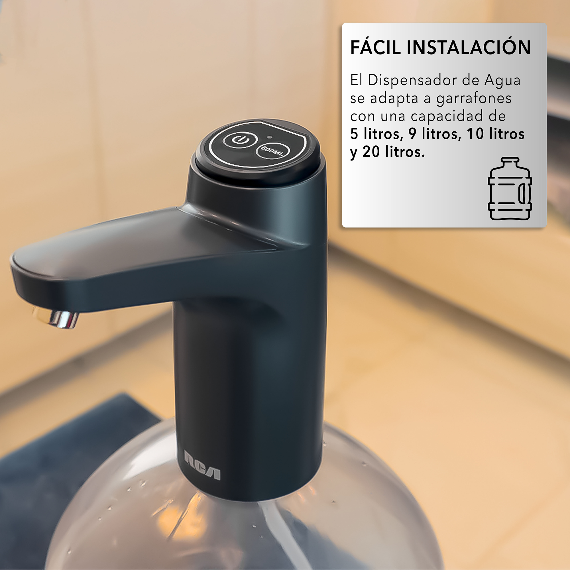 RCA Dispensador de Agua RC-WD2 Eléctrico, Compatible con Garrafón, Función de 600 ml.