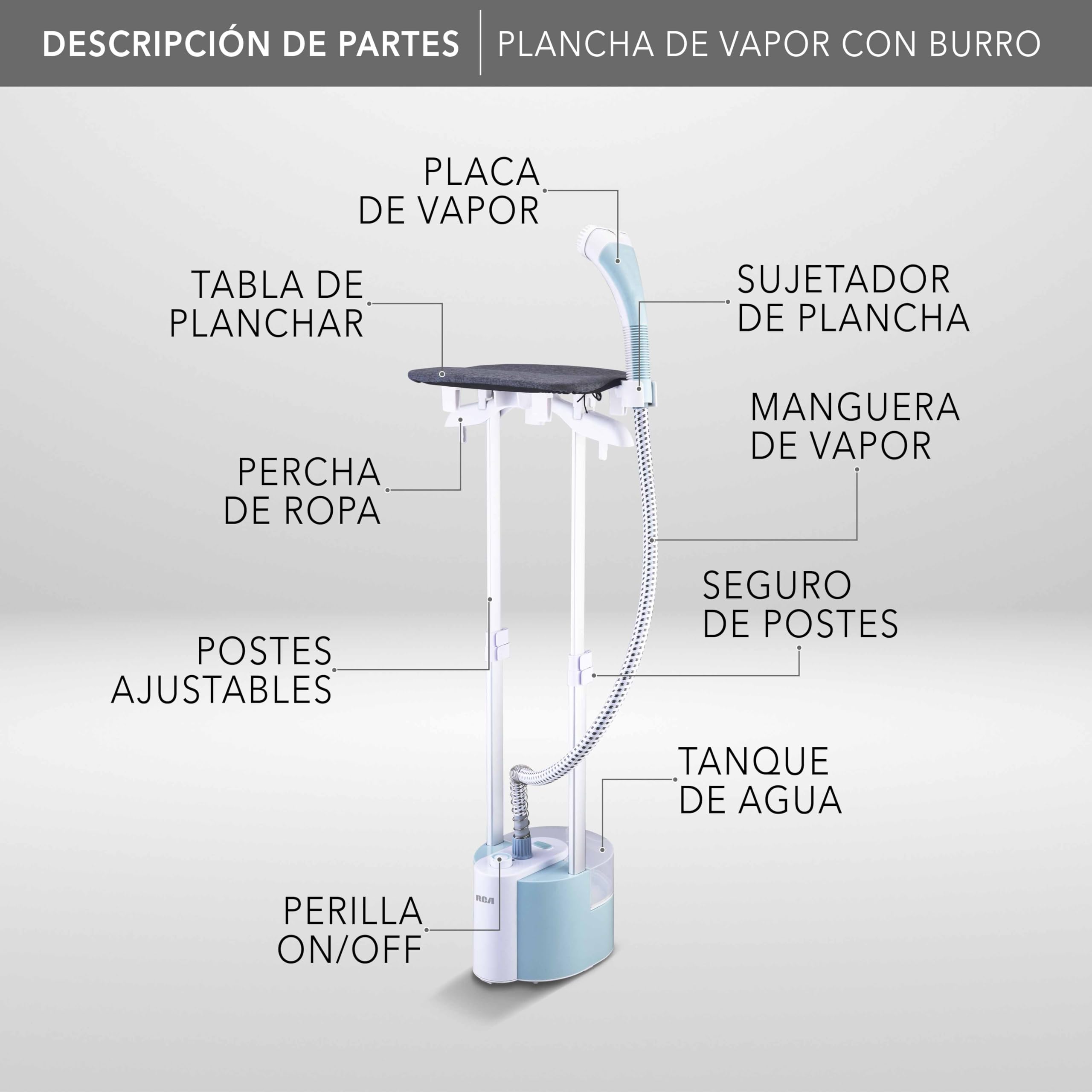 RCA Plancha de Vapor Vertical con Burro RC-932, Capacidad 1800 ml.