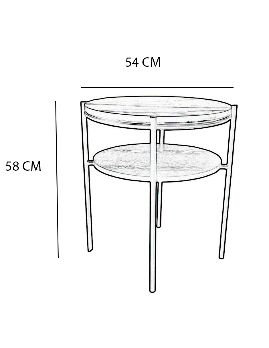 Mesa Lateral Etér Génova Redonda de Doble Nivel con Melamina Mate y Base Metálica