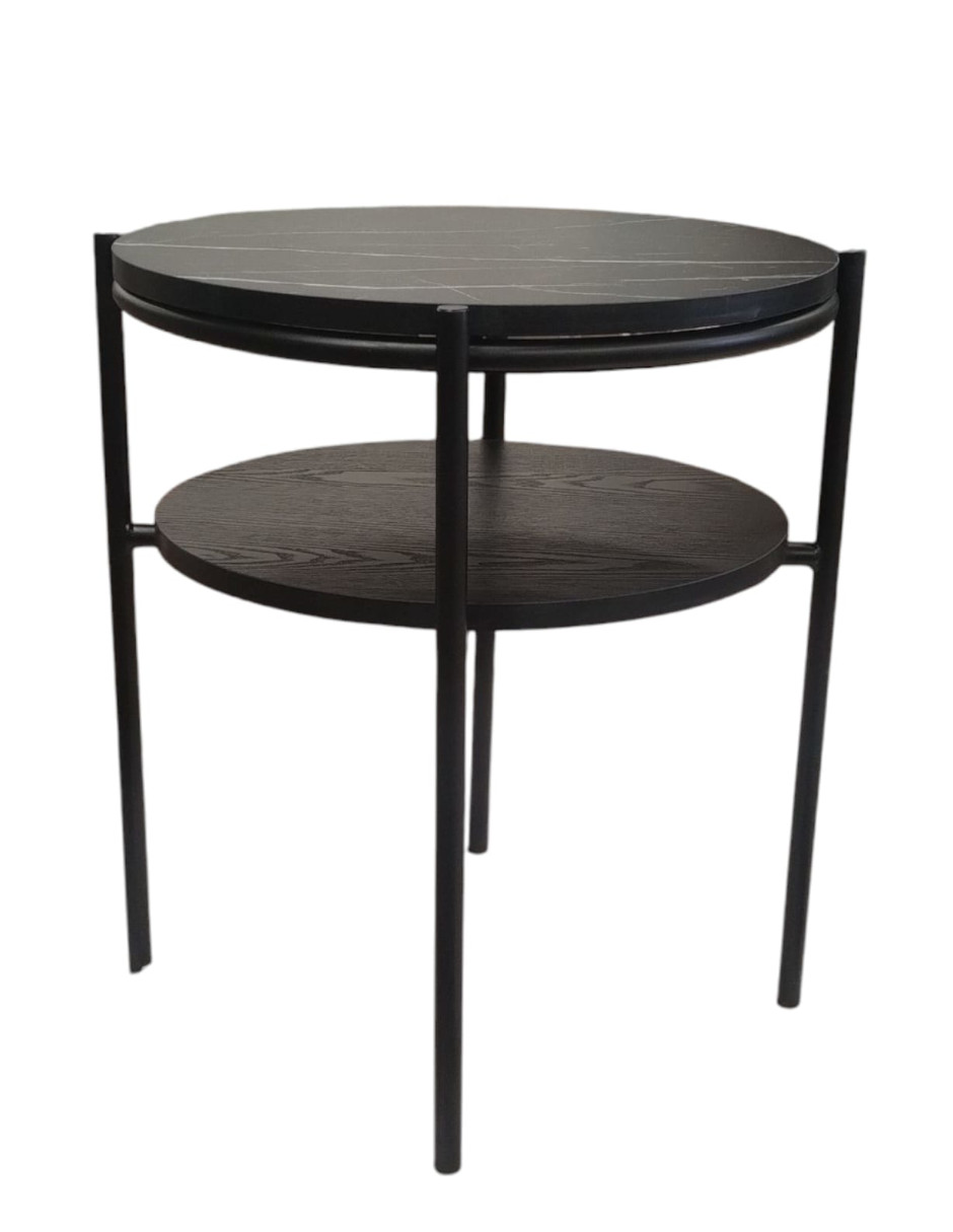 Mesa Lateral Etér Génova Redonda de Doble Nivel con Melamina Mate y Base Metálica