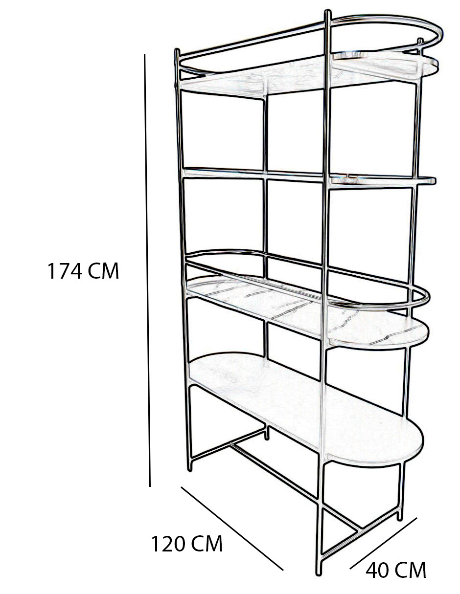 Librero Etér Génova con Repisas Ovaladas de Melamina Mate y Estructura Metálica