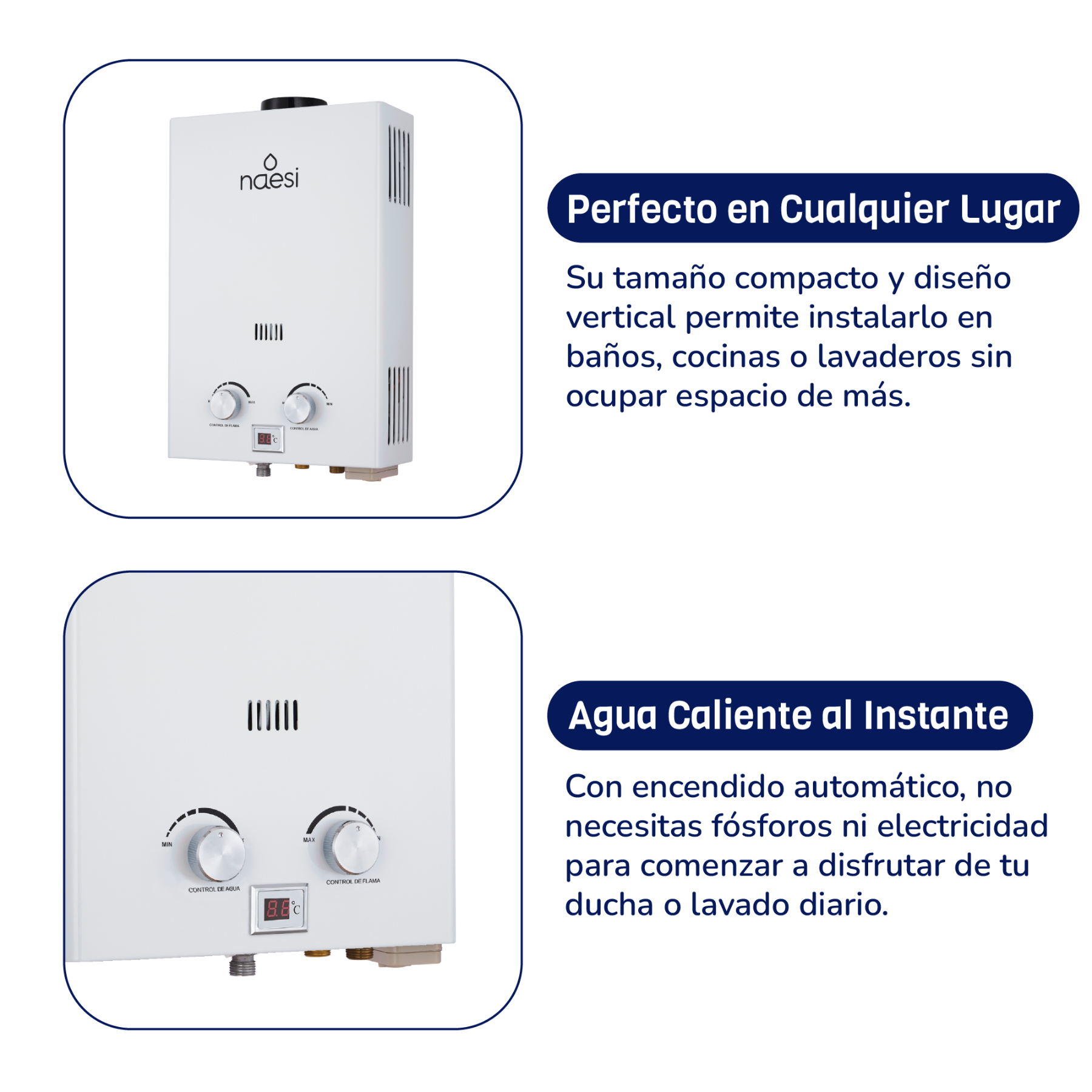 Calentador de Agua de Paso Naesi 6 L/m GAS LP Naesi