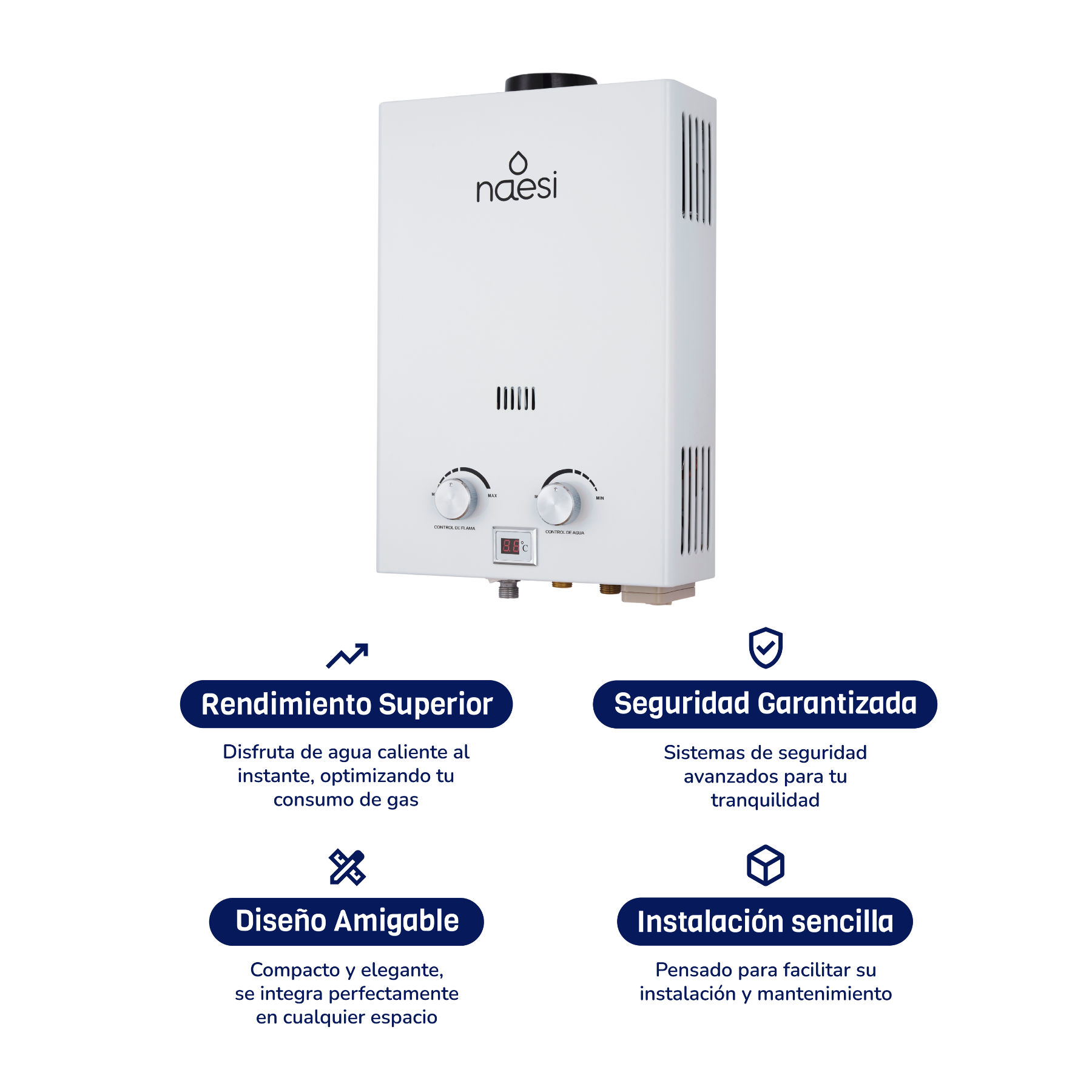 Calentador de Agua de Paso Naesi 6 L/m GAS LP Naesi