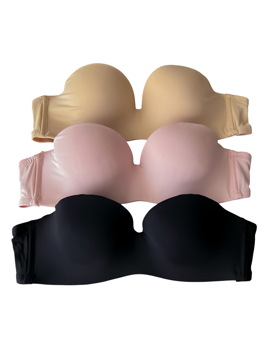 Paquete de 3 Brasier strapless con tirantes transparentes 