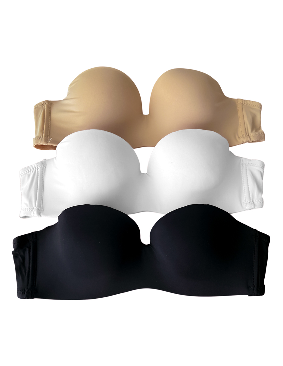 Paquete de 3 Brasier strapless con tirantes transparentes 