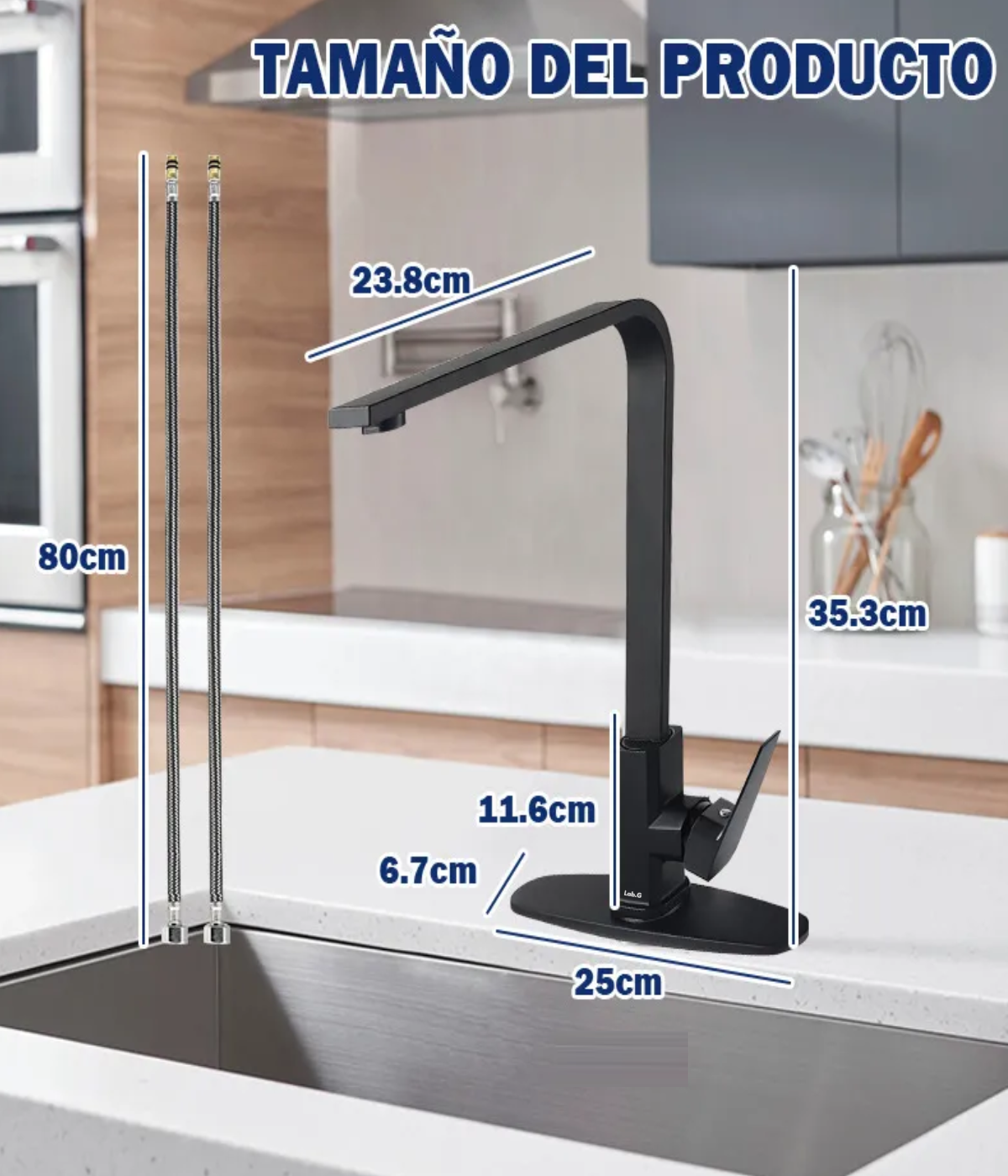 Llave Mezcladora Para Fregadero Grifo Monomando Cocina Color Negro