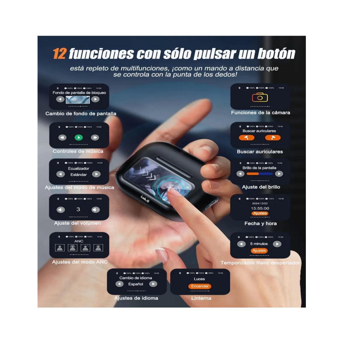Audífonos Inalámbricos Anc Con Pantalla Inteligente negros