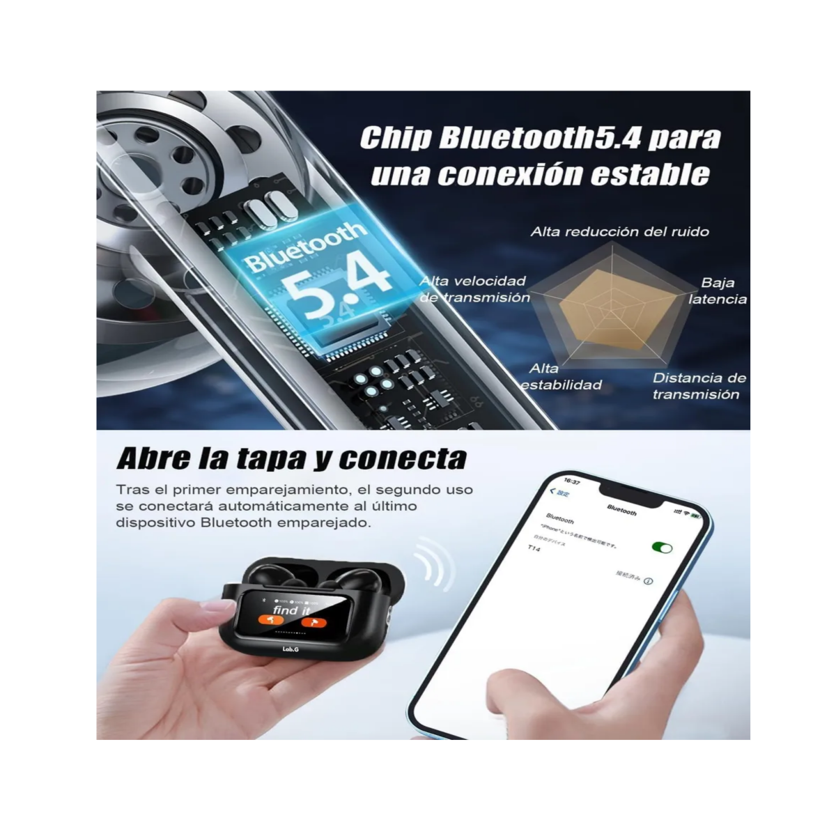 Audífonos Inalámbricos Anc Con Pantalla Inteligente negros
