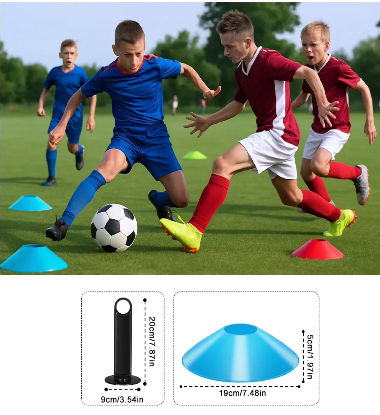 Pack 50 Conos Entrenamiento Futbol Agilidad + Porta Platos, multicolor