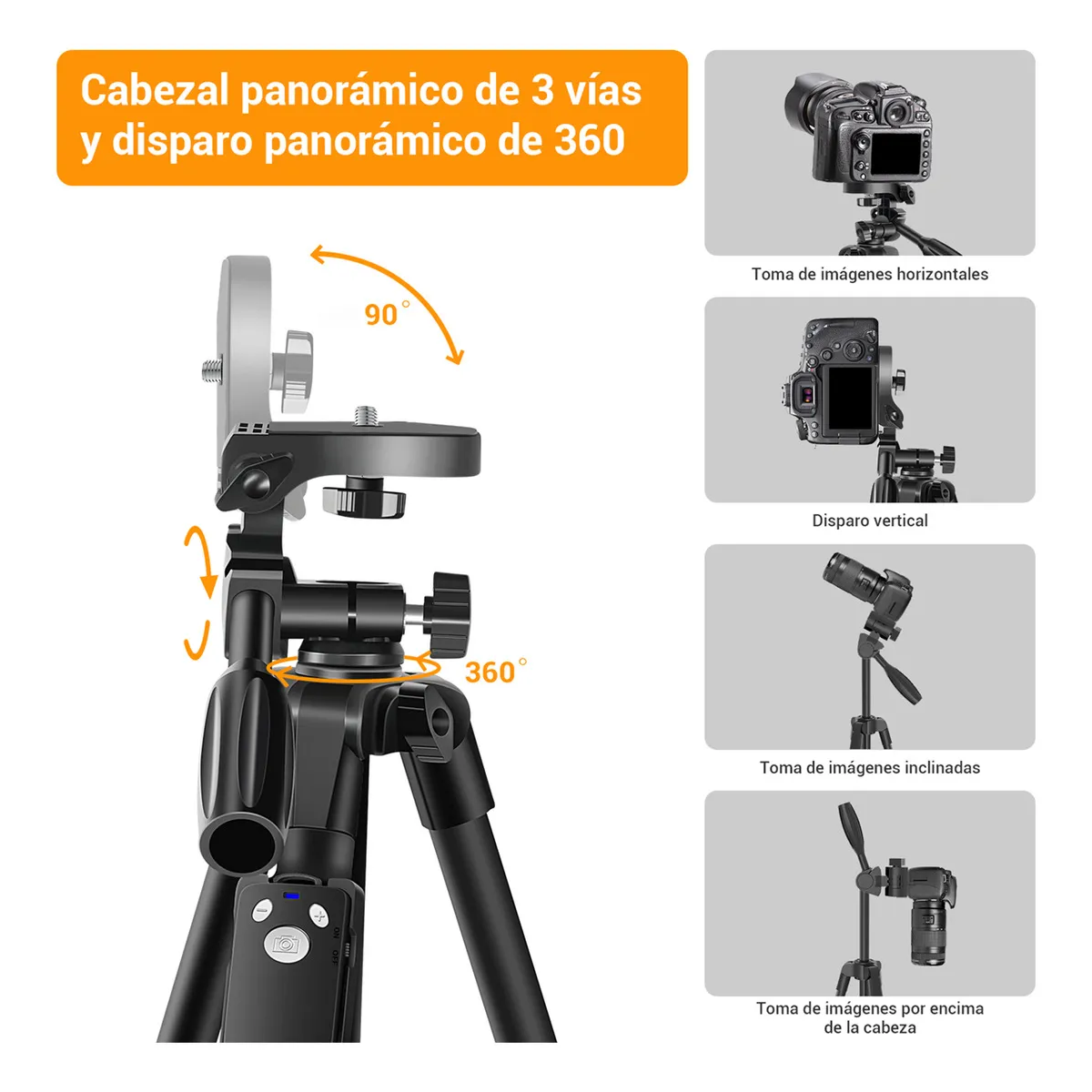 Tripie Para Cámara Y Celular Con Control Remoto negro