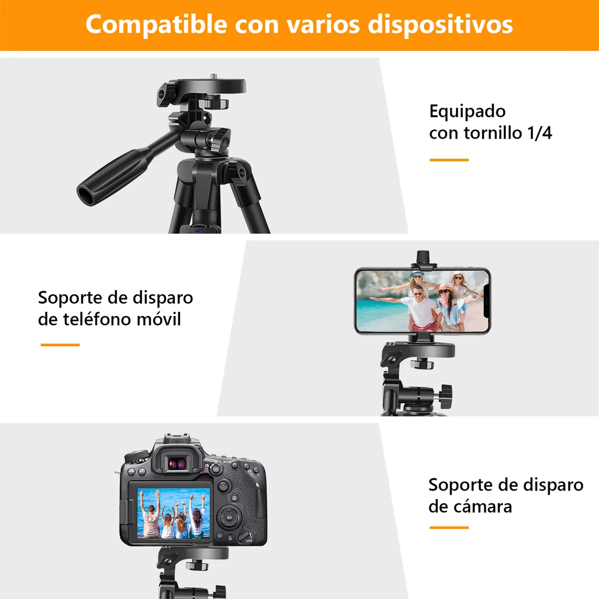 Tripie Para Cámara Y Celular Con Control Remoto negro