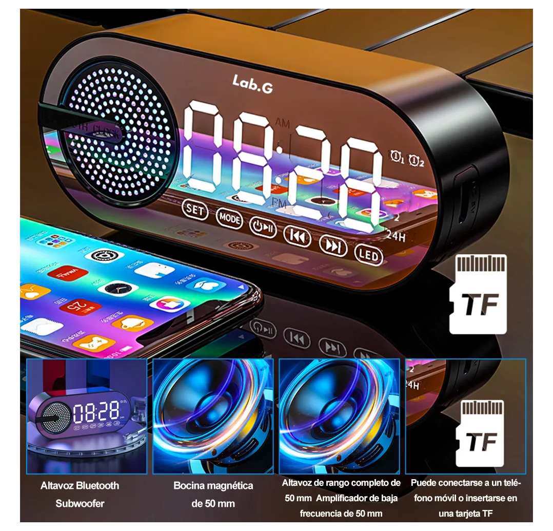 Moxsn Reloj Digital Led Despertador Con Altavoz Bluetooth Y Radio Y 1pcs Chick Joyeria