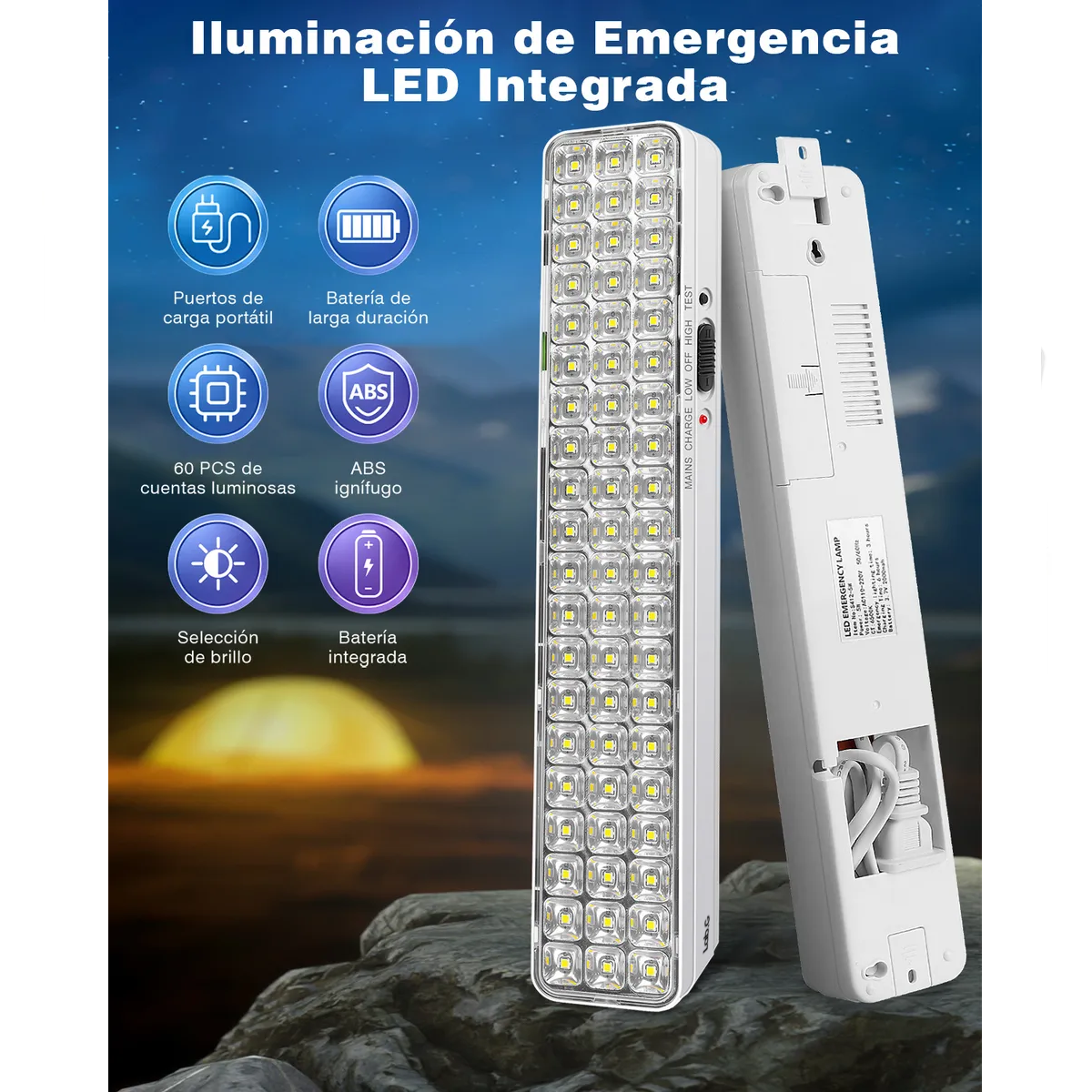 Lámpara De Emergencia Recargable Luces 60 Leds Luz Lonk 6pzs