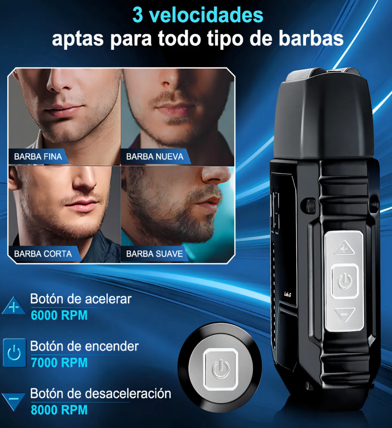 Rasuradora Electrica Barba Afeitadora 3 Niveles Inalambrica negra