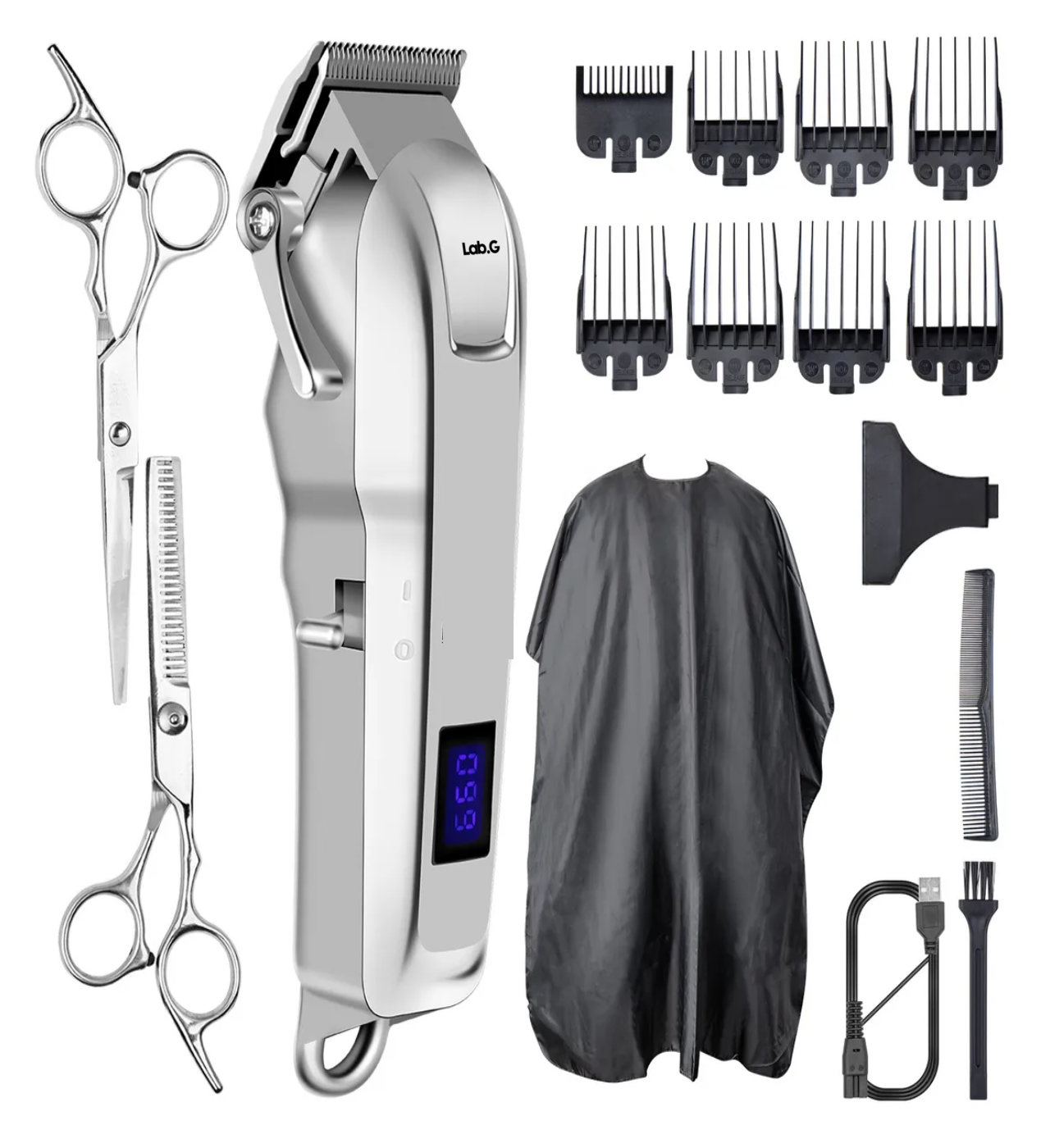 Kit De Cortapelos Profesional Hombres Recortador Pelo Barba Plata